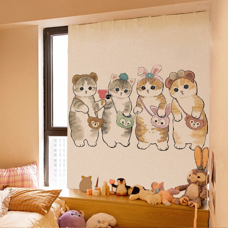 KTX-580115 Adorable Plush Cat Velcro Curtain with Punch-Free Installation - Various Designs and Sizes Available