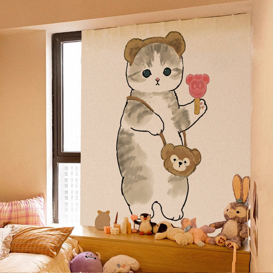 KTX-580115 Adorable Plush Cat Velcro Curtain with Punch-Free Installation - Various Designs and Sizes Available