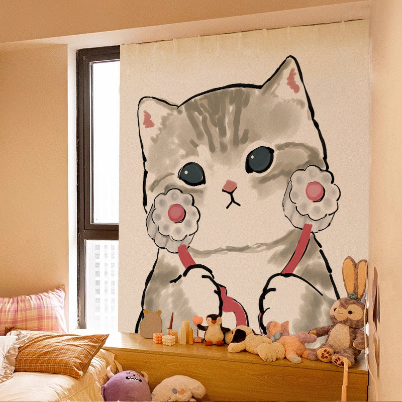KTX-580115 Adorable Plush Cat Velcro Curtain with Punch-Free Installation - Various Designs and Sizes Available