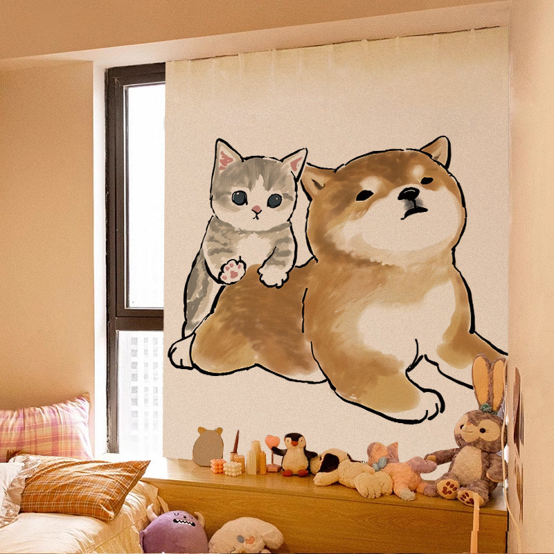 KTX-580115 Adorable Plush Cat Velcro Curtain with Punch-Free Installation - Various Designs and Sizes Available