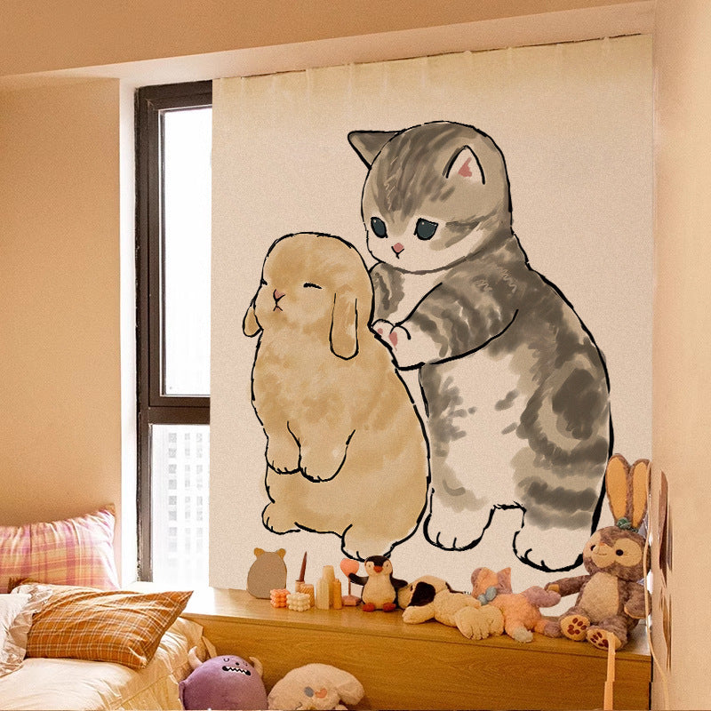 KTX-580115 Adorable Plush Cat Velcro Curtain with Punch-Free Installation - Various Designs and Sizes Available
