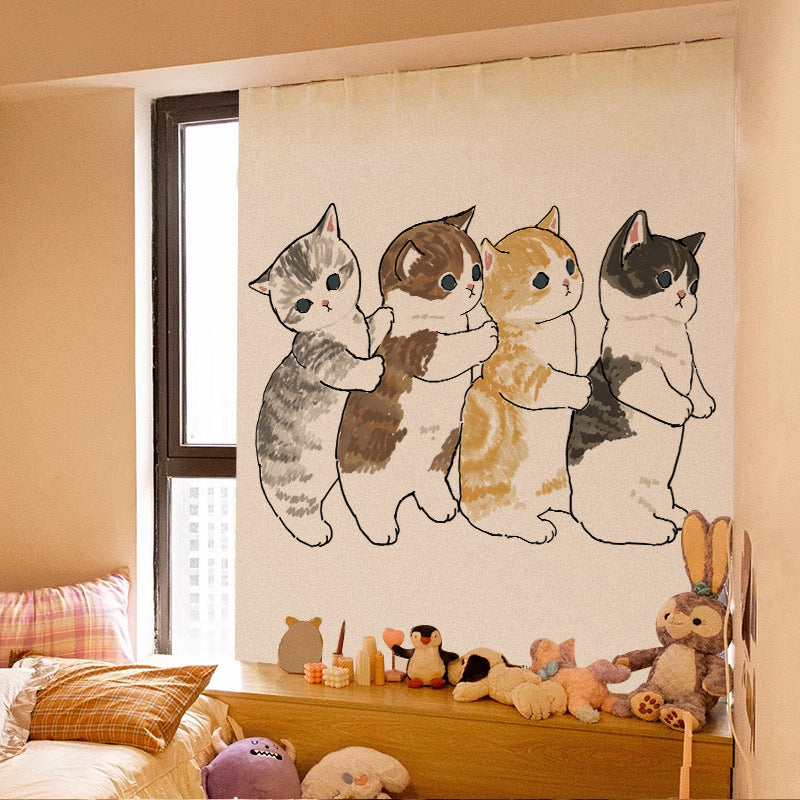 KTX-580115 Adorable Plush Cat Velcro Curtain with Punch-Free Installation - Various Designs and Sizes Available