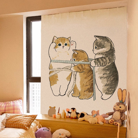 KTX-580115 Adorable Plush Cat Velcro Curtain with Punch-Free Installation - Various Designs and Sizes Available