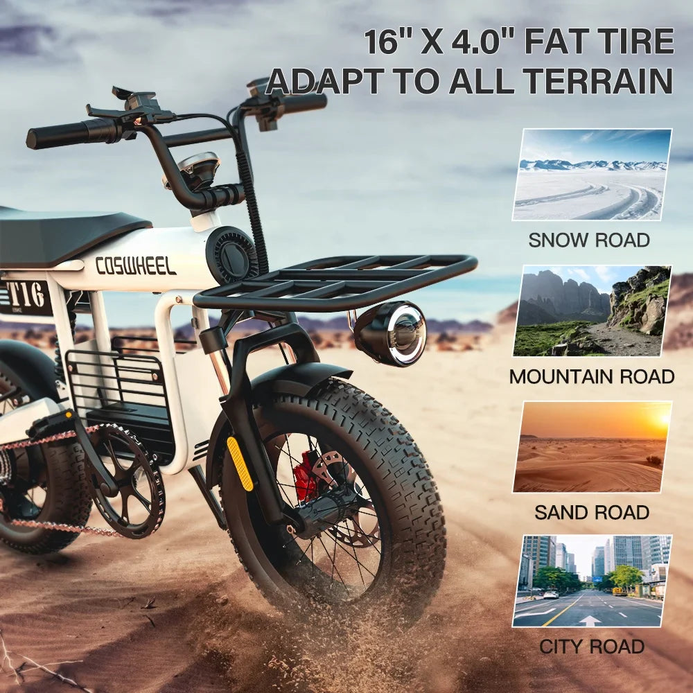 KTX-580115 Electric Fat Tire Bike with Full Suspension, 1000W Motor, 48V Lithium Battery, 150km Range, 20" Wheels, Hydraulic Disc Brakes