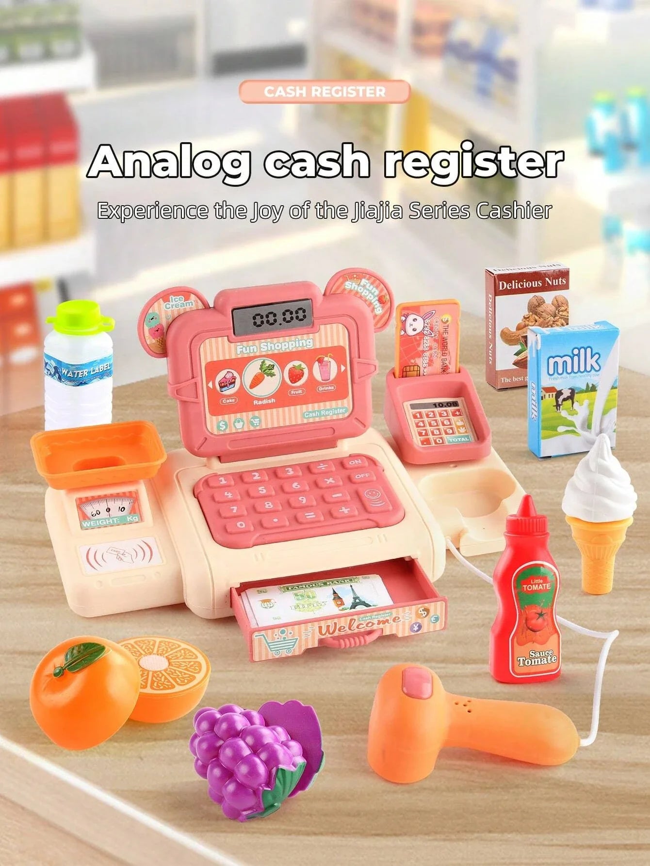 KTX-580243 Electronic Cash Register Toy Kitchen Set for Kids - Pretend Play Fruit Restaurant Game