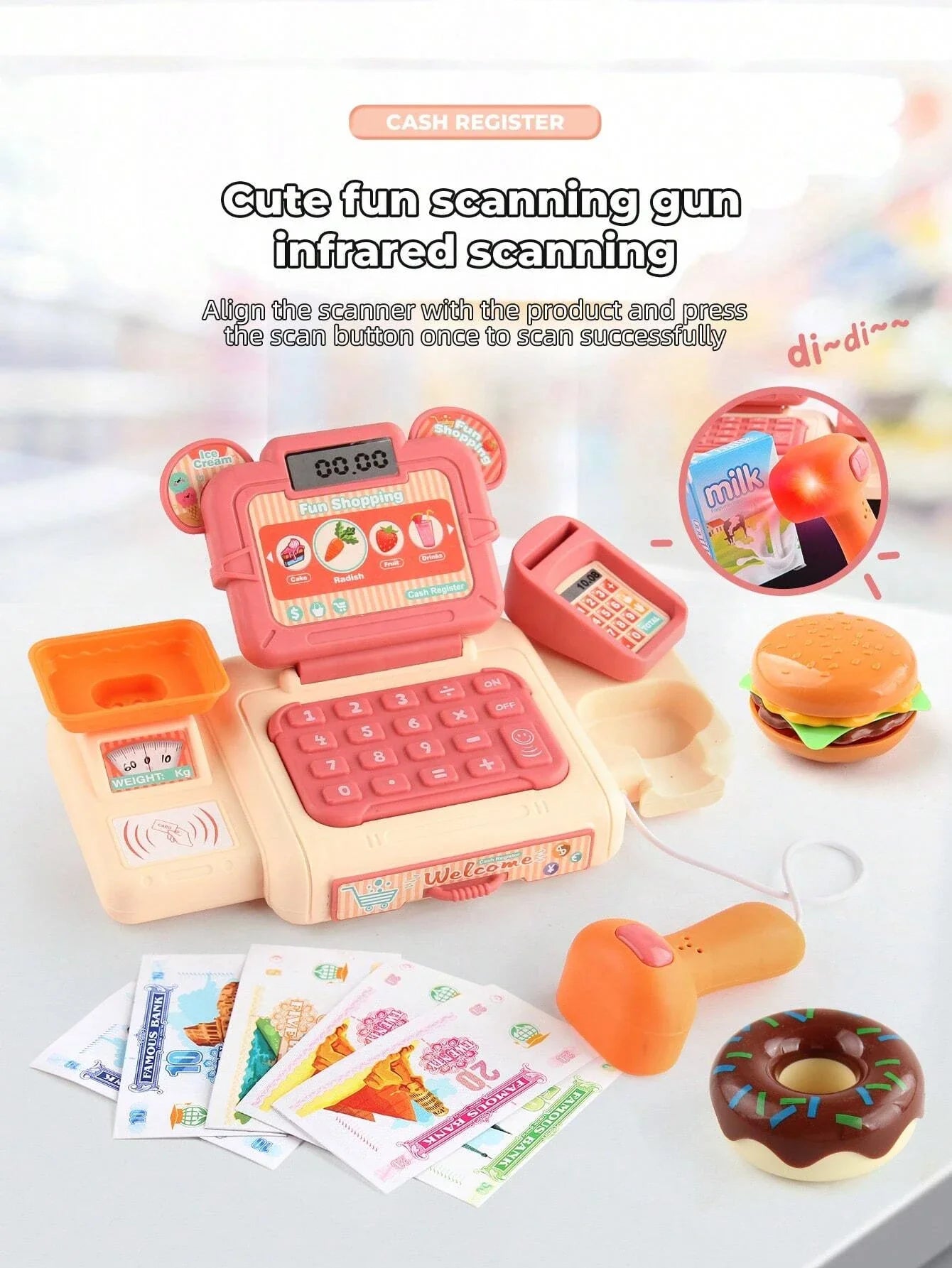 KTX-580243 Electronic Cash Register Toy Kitchen Set for Kids - Pretend Play Fruit Restaurant Game