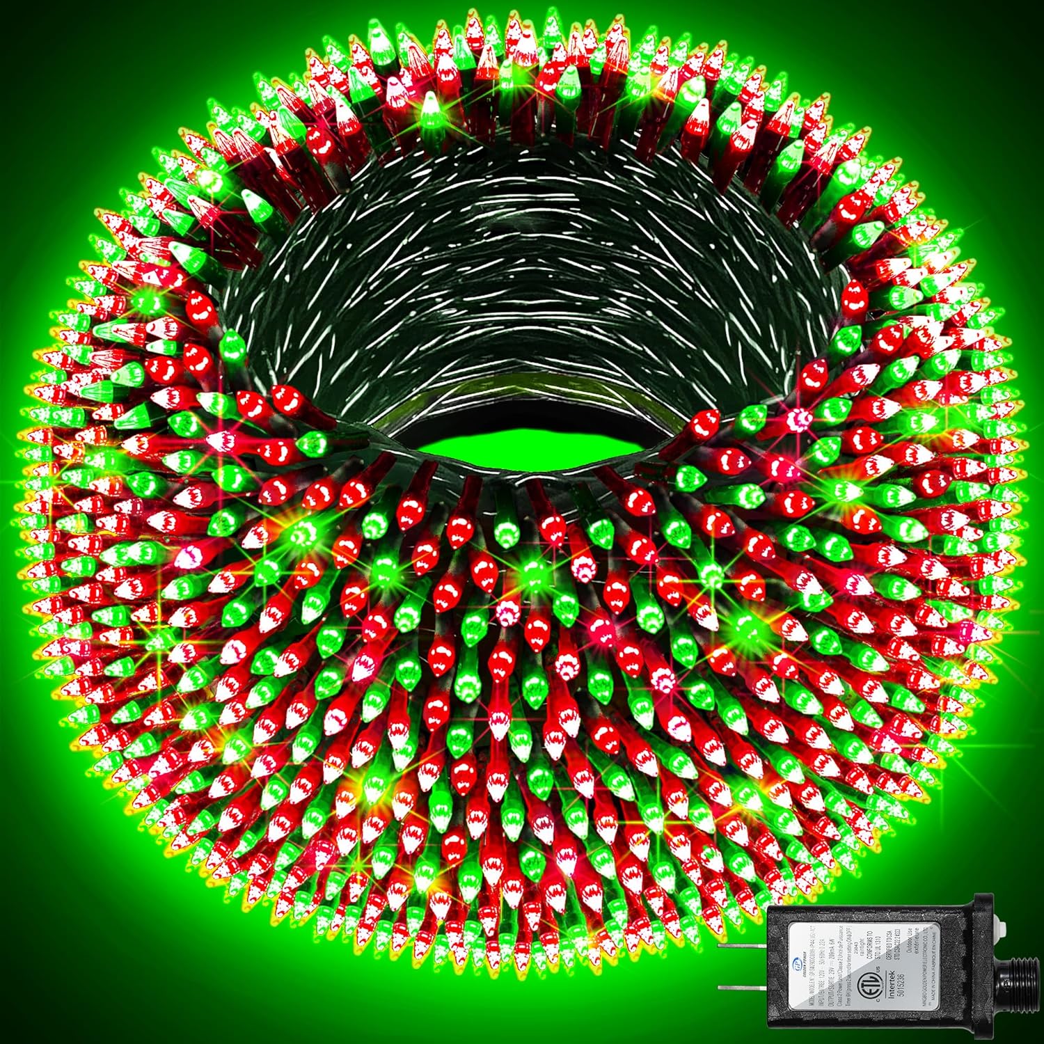 KTX-580755 470FT 1500 LED Outdoor String Lights with 12 Modes, Timer & Dimmable Function, Waterproof Red, Blue & White Lighting for Trees, Garages & Parties