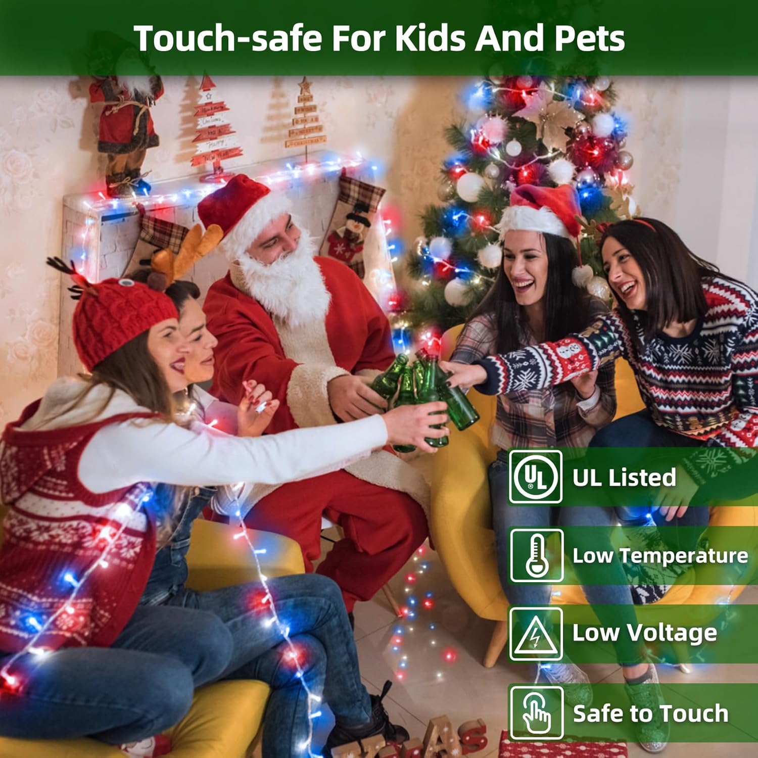 KTX-580755 470FT 1500 LED Outdoor String Lights with 12 Modes, Timer & Dimmable Function, Waterproof Red, Blue & White Lighting for Trees, Garages & Parties