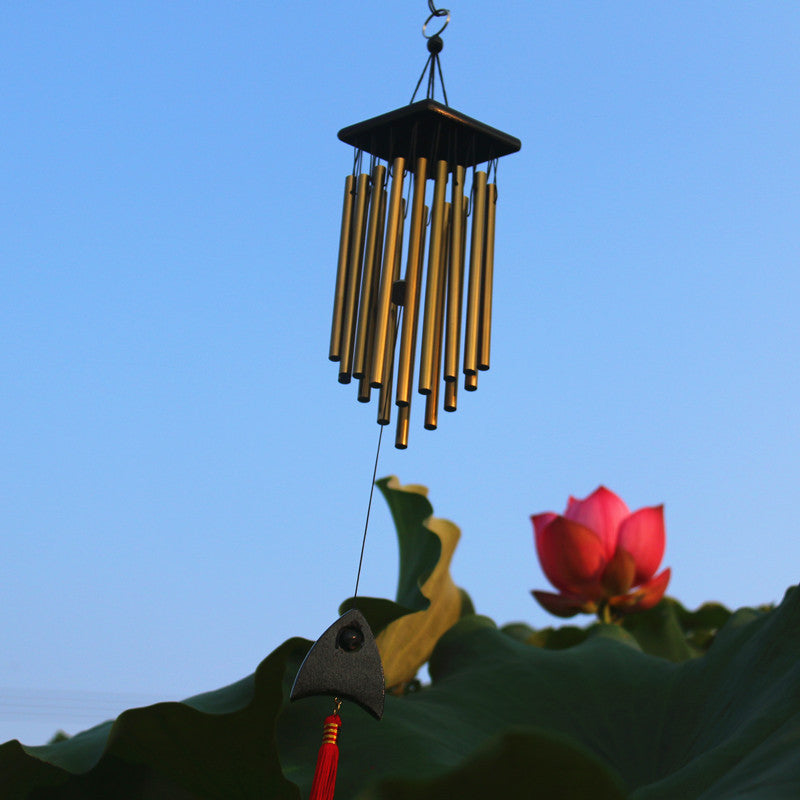KTX-581267 Bronze Metal Wind Chimes with Fish Design - 65 cm