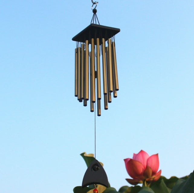 KTX-581267 Bronze Metal Wind Chimes with Fish Design - 65 cm
