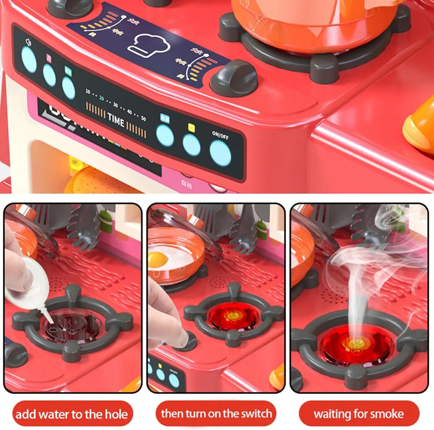 KTX-581395 Kids Play Kitchen Set - 95cm Cooking Simulation Toy for Ages 2 to 14