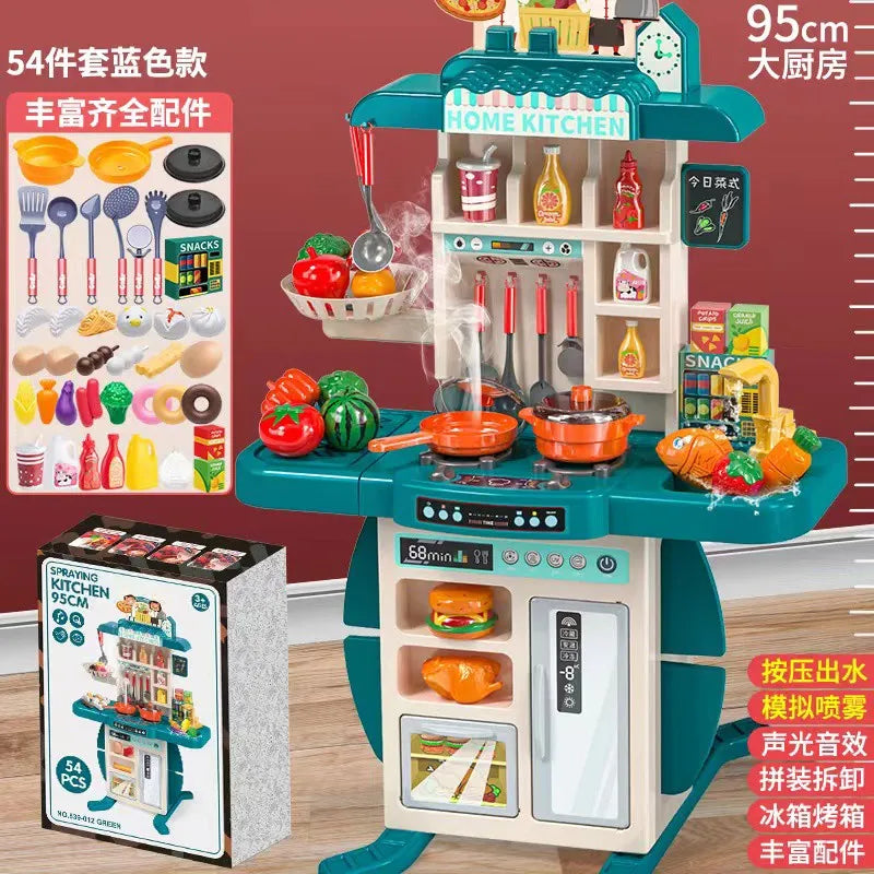 KTX-581395 Kids Play Kitchen Set - 95cm Cooking Simulation Toy for Ages 2 to 14