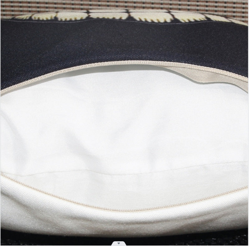 KTX-581523 Black and White Cotton and Linen Cushion Cover, 45x45 cm