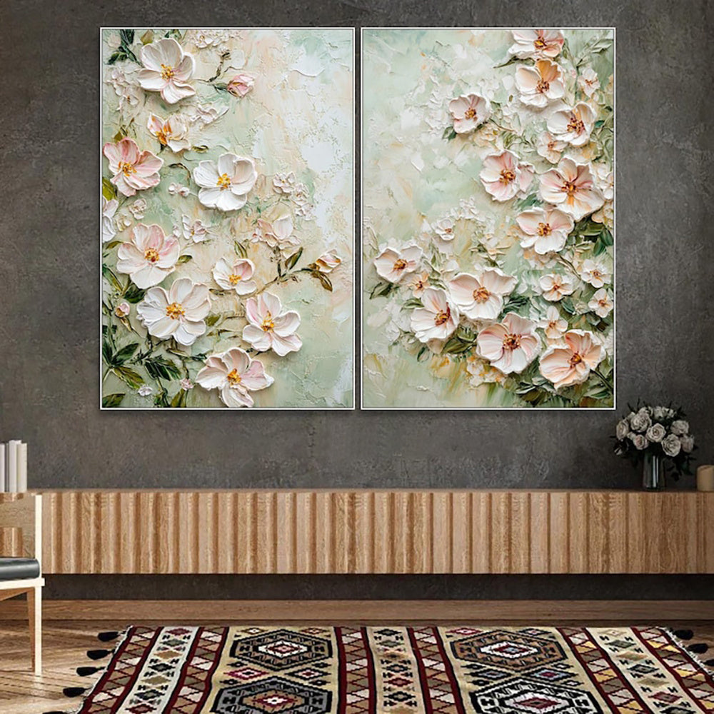 KTX-581651 Handmade Oil Painting on Canvas - 3D Texture Floral Modern Abstract Art for Home Decor