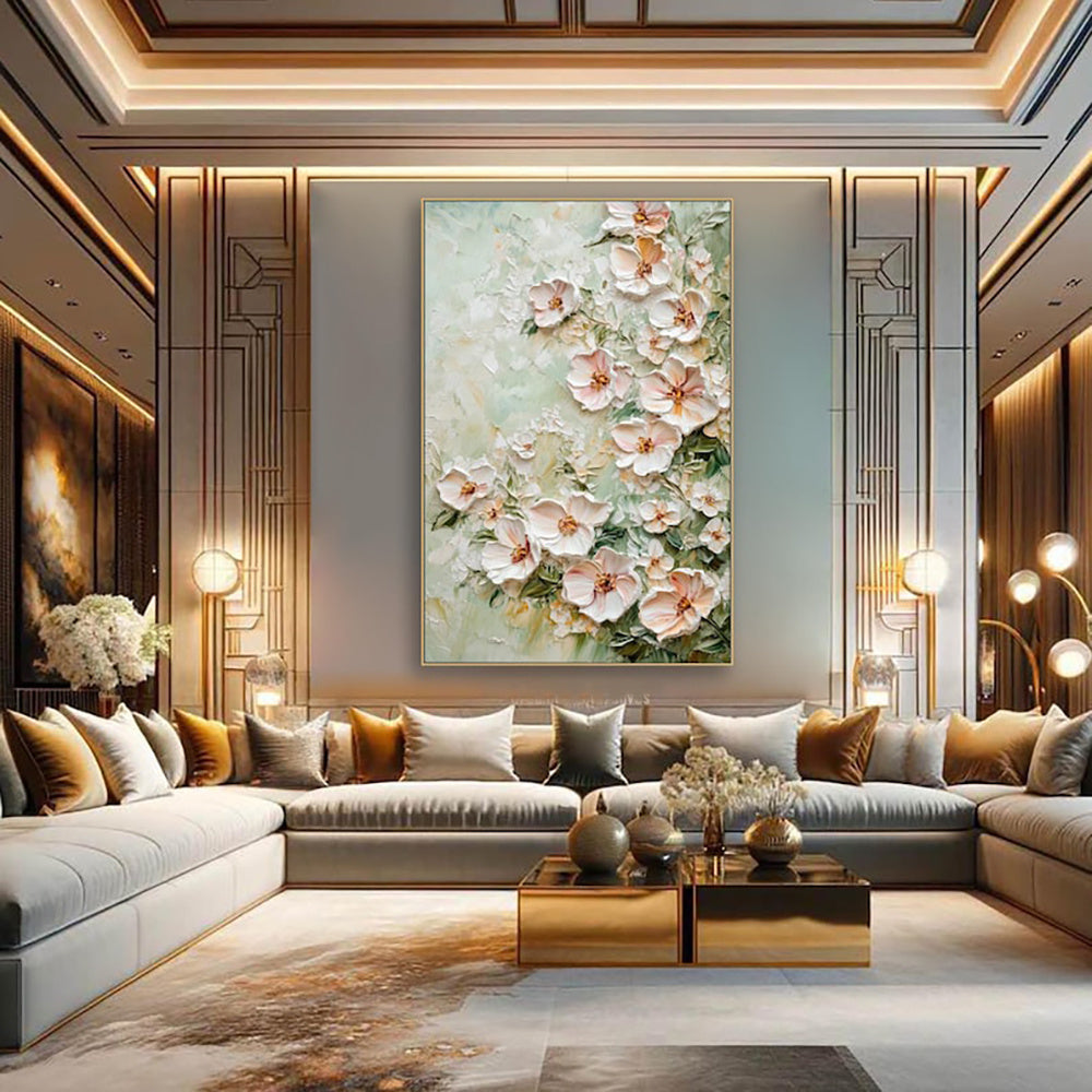 KTX-581651 Handmade Oil Painting on Canvas - 3D Texture Floral Modern Abstract Art for Home Decor