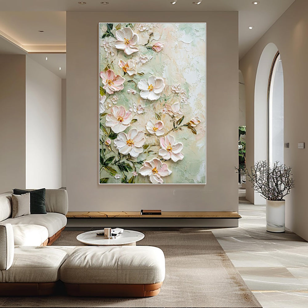 KTX-581651 Handmade Oil Painting on Canvas - 3D Texture Floral Modern Abstract Art for Home Decor