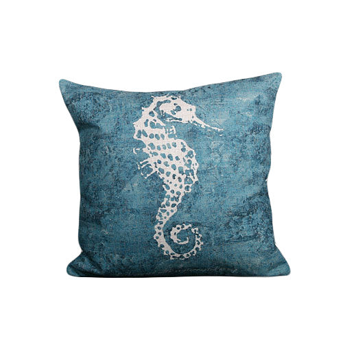 KTX-581715 Blue Mediterranean Ocean Style Cotton Pillowcase with Starfish and Coral Print