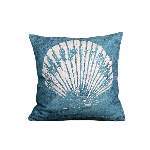 KTX-581715 Blue Mediterranean Ocean Style Cotton Pillowcase with Starfish and Coral Print