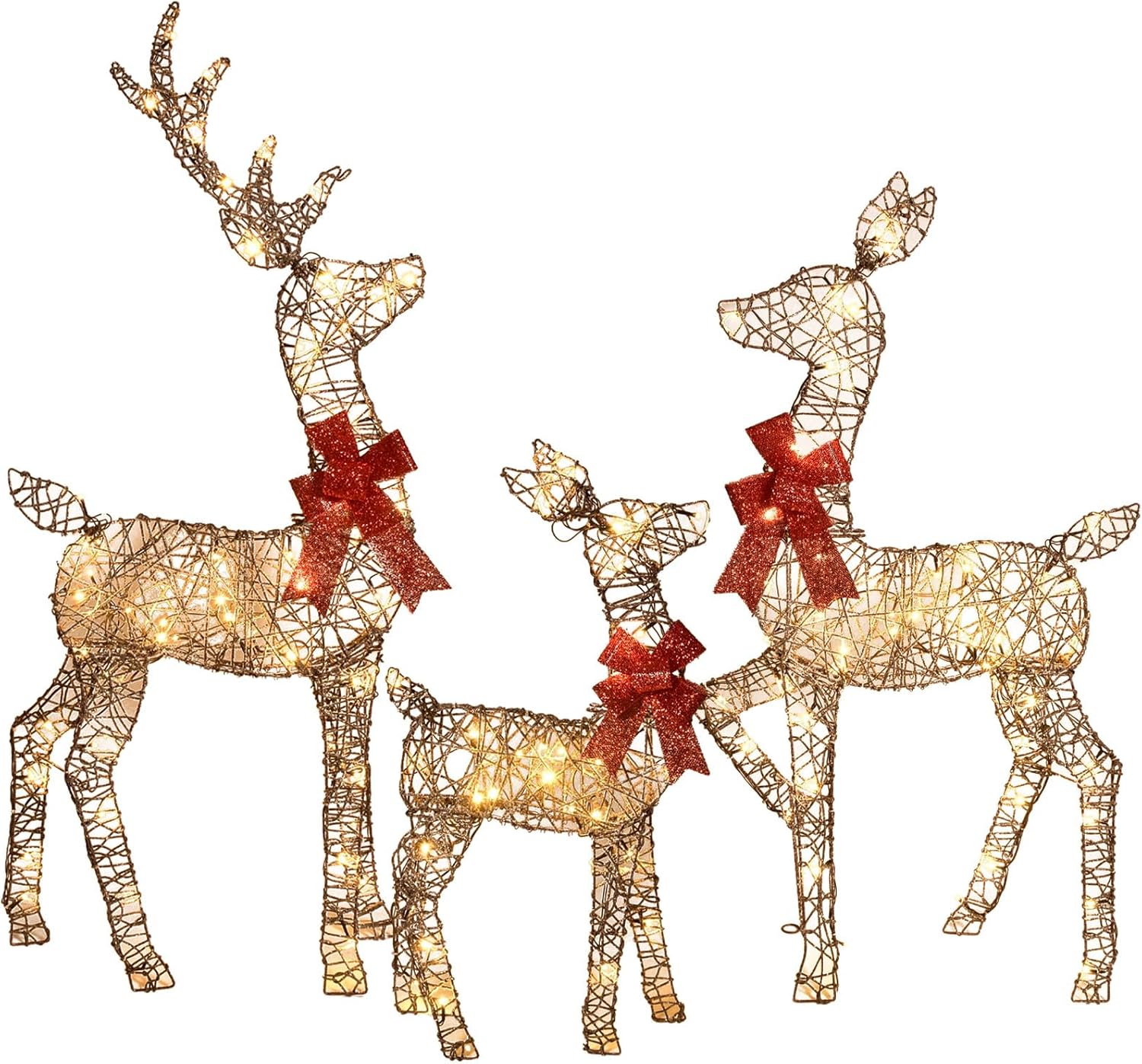KTX-581907 3-Piece Lighted Outdoor Reindeer Family Set with 145 LED Lights - Elegant Holiday Yard Decoration