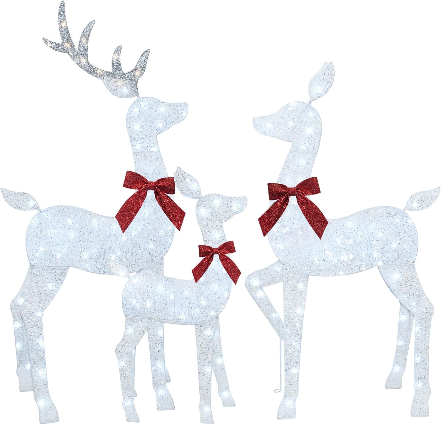 KTX-581907 3-Piece Lighted Outdoor Reindeer Family Set with 145 LED Lights - Elegant Holiday Yard Decoration