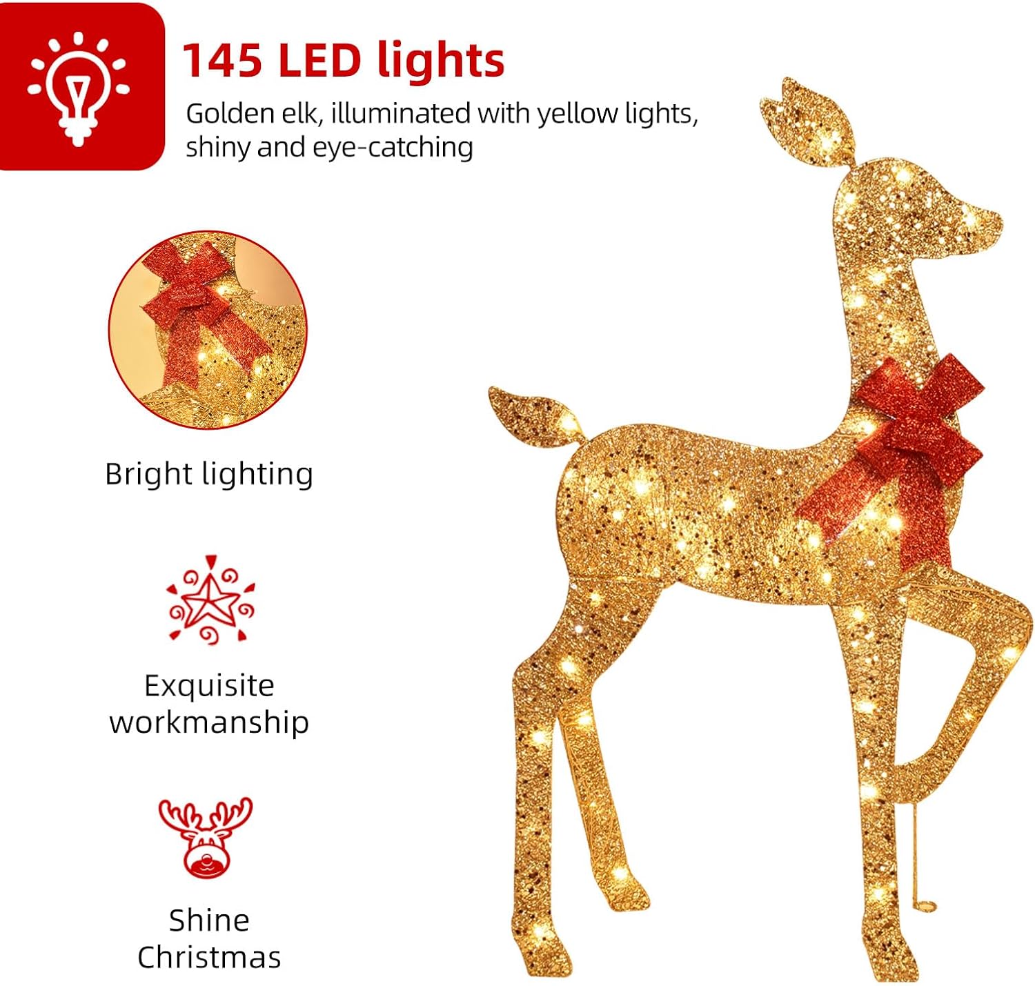 KTX-581907 3-Piece Lighted Outdoor Reindeer Family Set with 145 LED Lights - Elegant Holiday Yard Decoration