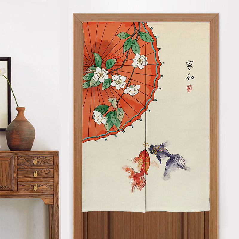 KTX-582419 Elegant Chinese Style Fabric Door Curtain - Multiple Size Options Available