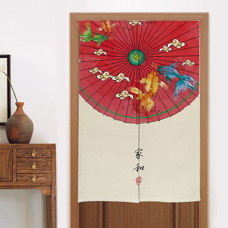 KTX-582419 Elegant Chinese Style Fabric Door Curtain - Multiple Size Options Available