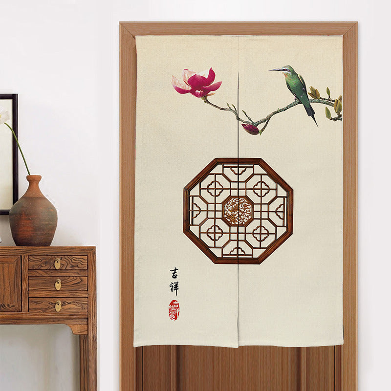 KTX-582419 Elegant Chinese Style Fabric Door Curtain - Multiple Size Options Available