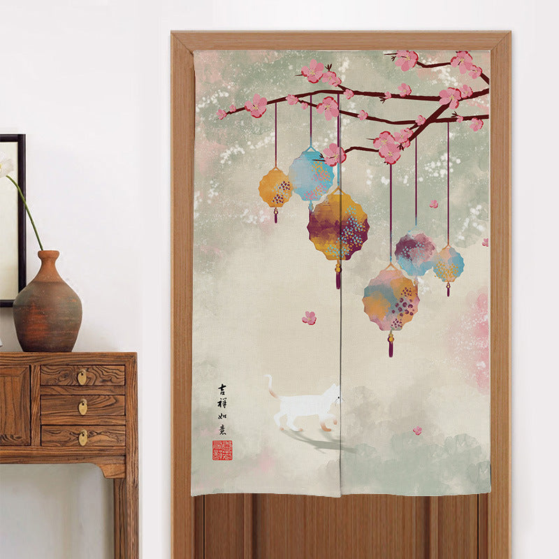 KTX-582419 Elegant Chinese Style Fabric Door Curtain - Multiple Size Options Available