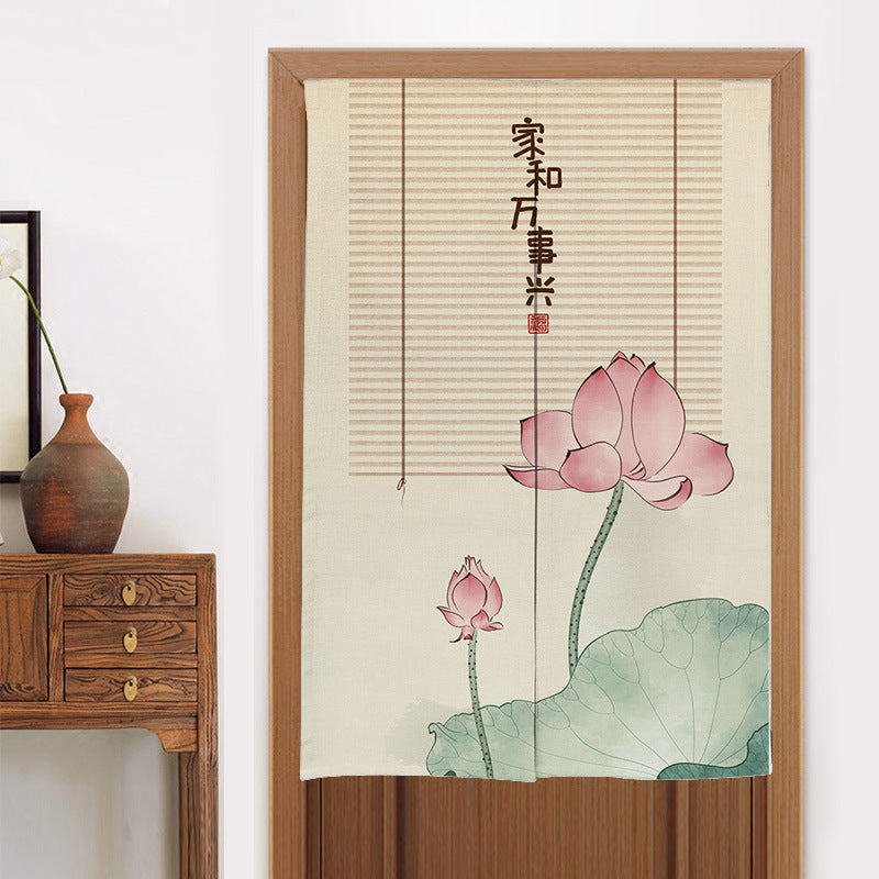 KTX-582419 Elegant Chinese Style Fabric Door Curtain - Multiple Size Options Available