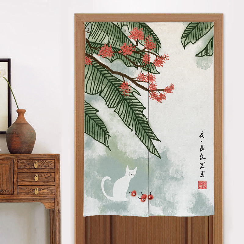 KTX-582419 Elegant Chinese Style Fabric Door Curtain - Multiple Size Options Available