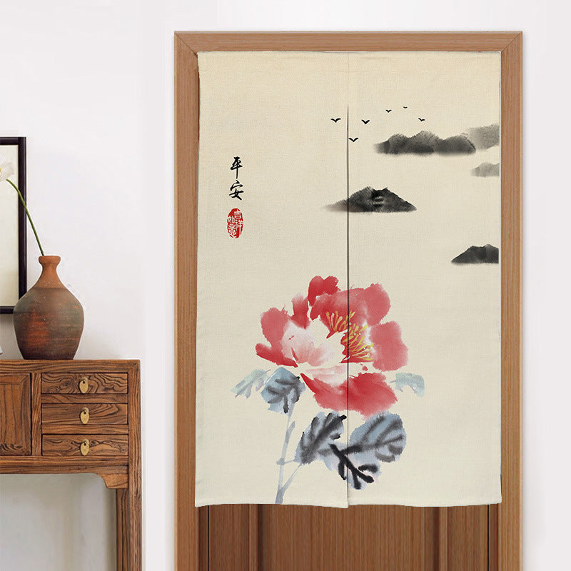 KTX-582419 Elegant Chinese Style Fabric Door Curtain - Multiple Size Options Available