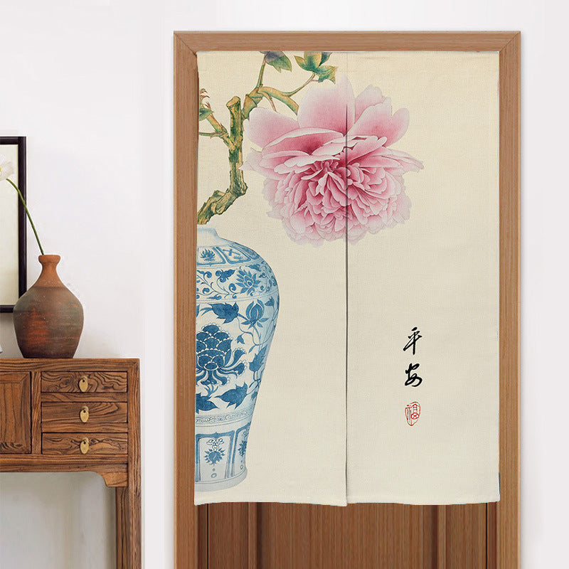 KTX-582419 Elegant Chinese Style Fabric Door Curtain - Multiple Size Options Available