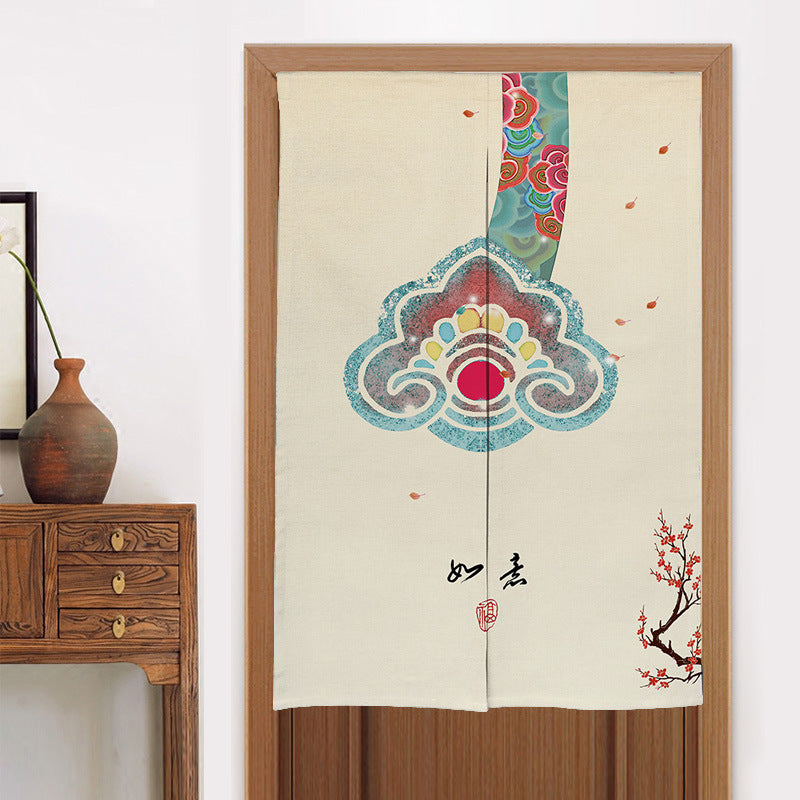 KTX-582419 Elegant Chinese Style Fabric Door Curtain - Multiple Size Options Available