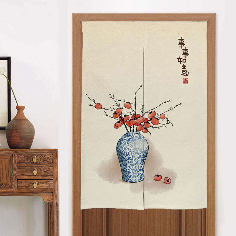 KTX-582419 Elegant Chinese Style Fabric Door Curtain - Multiple Size Options Available