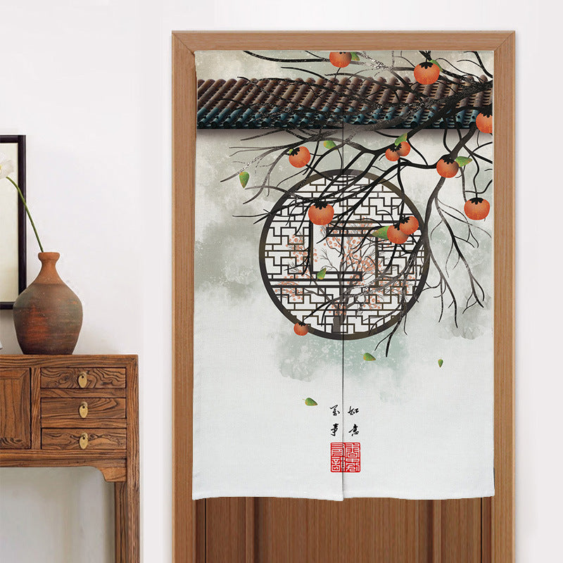 KTX-582419 Elegant Chinese Style Fabric Door Curtain - Multiple Size Options Available