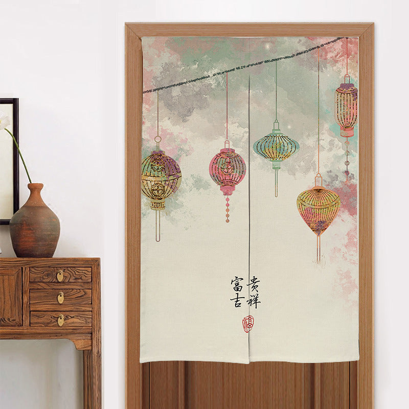 KTX-582419 Elegant Chinese Style Fabric Door Curtain - Multiple Size Options Available