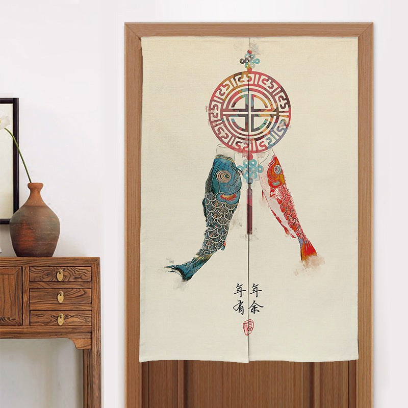 KTX-582419 Elegant Chinese Style Fabric Door Curtain - Multiple Size Options Available