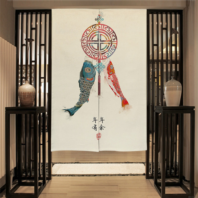 KTX-582419 Elegant Chinese Style Fabric Door Curtain - Multiple Size Options Available