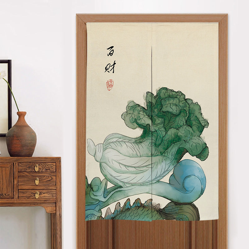 KTX-582419 Elegant Chinese Style Fabric Door Curtain - Multiple Size Options Available