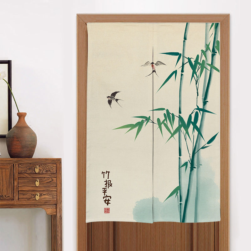 KTX-582419 Elegant Chinese Style Fabric Door Curtain - Multiple Size Options Available