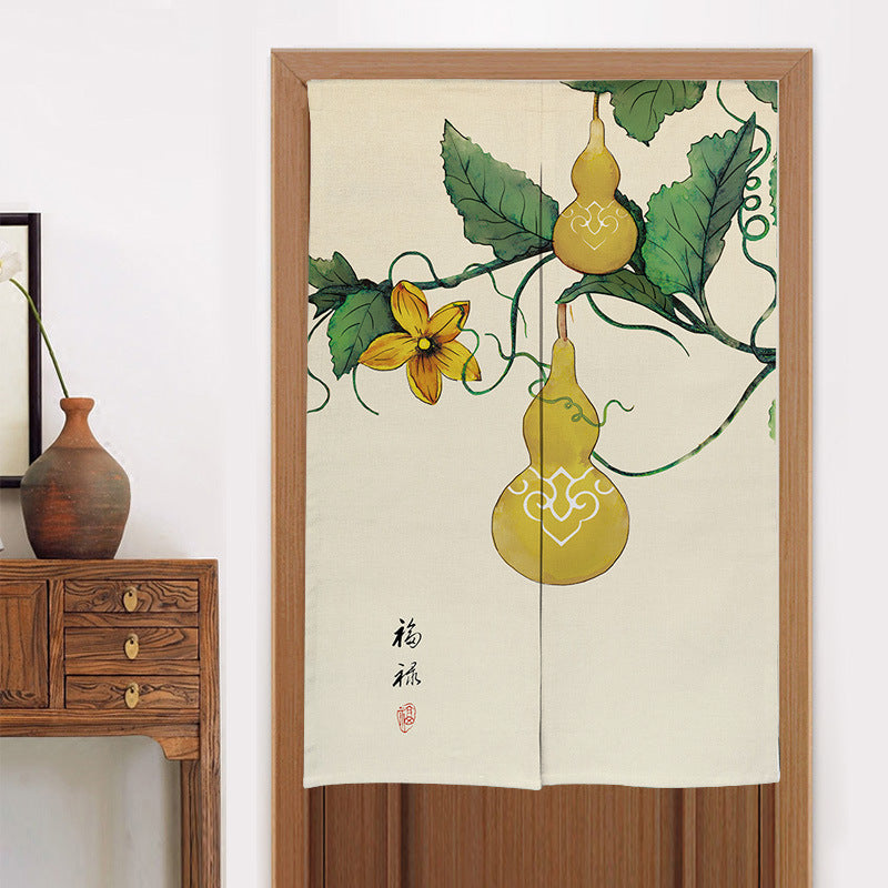 KTX-582419 Elegant Chinese Style Fabric Door Curtain - Multiple Size Options Available