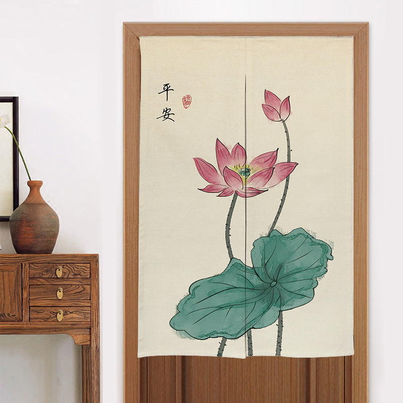 KTX-582419 Elegant Chinese Style Fabric Door Curtain - Multiple Size Options Available