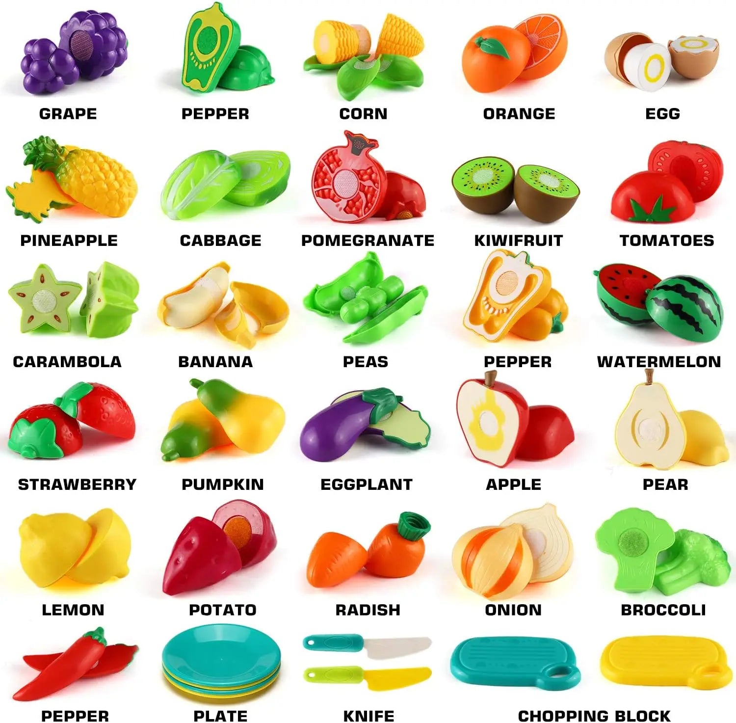 KTX-582547 Kid's Pretend Play Cutting Fruits and Vegetables Food Toy Set for Ages 2-13