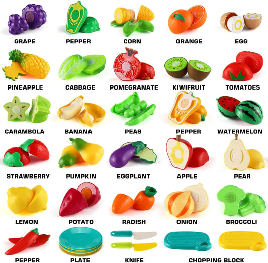 KTX-582547 Kid's Pretend Play Cutting Fruits and Vegetables Food Toy Set for Ages 2-13