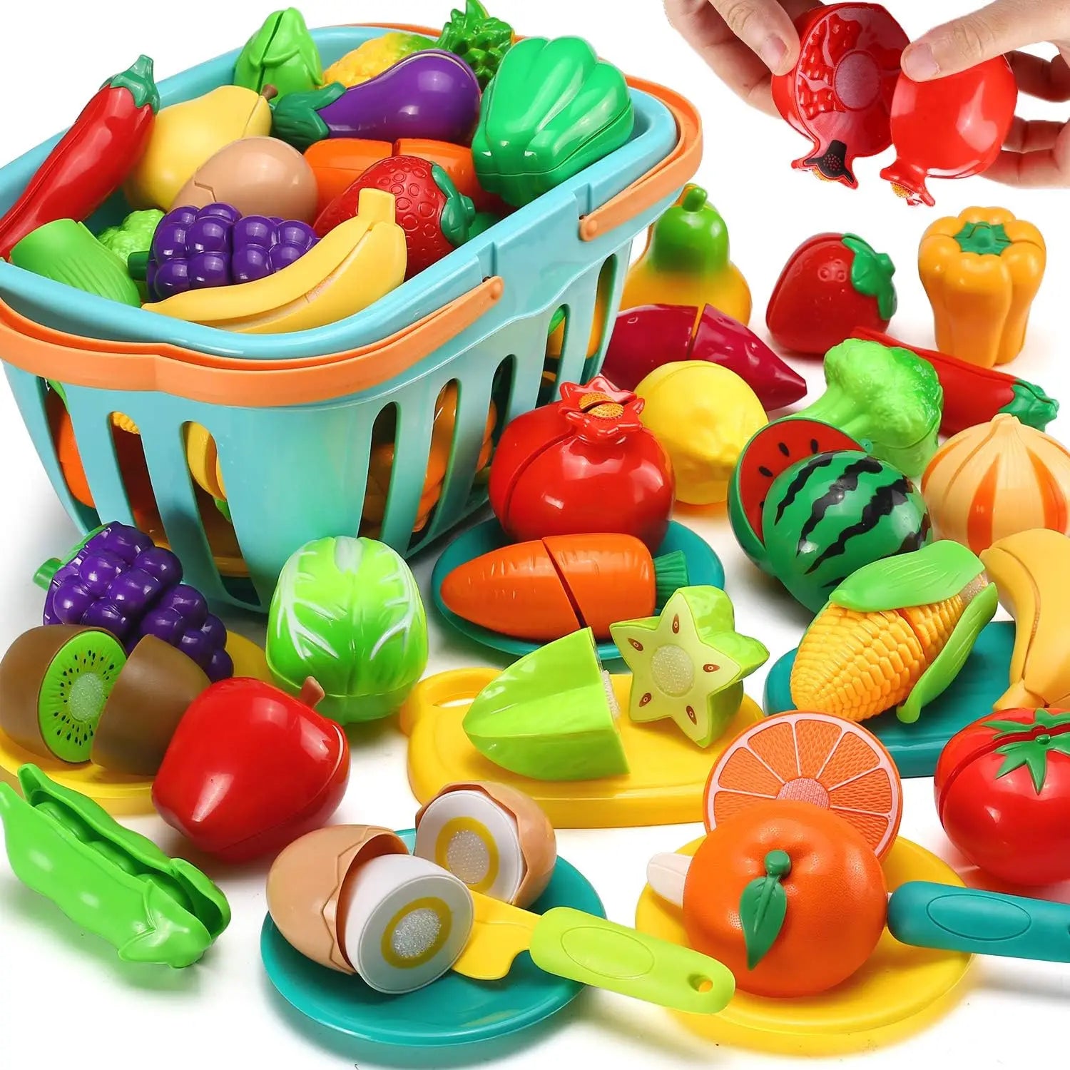 KTX-582547 Kid's Pretend Play Cutting Fruits and Vegetables Food Toy Set for Ages 2-13