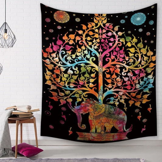 KTX-583571 Elephant Print Polyester Tapestry Wall Blanket - Multiple Sizes Available