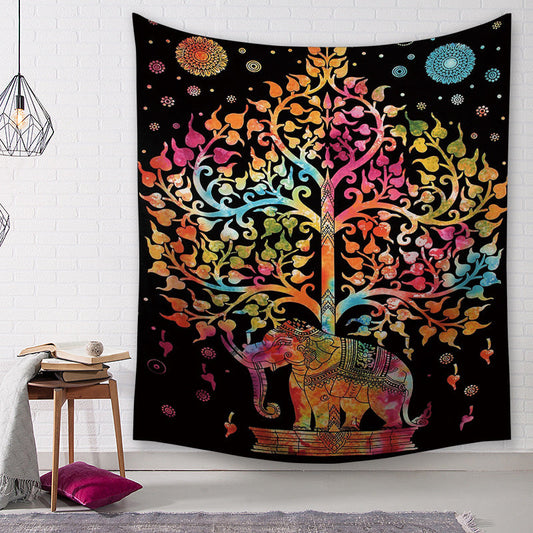KTX-583571 Elephant Print Polyester Tapestry Wall Blanket - Multiple Sizes Available