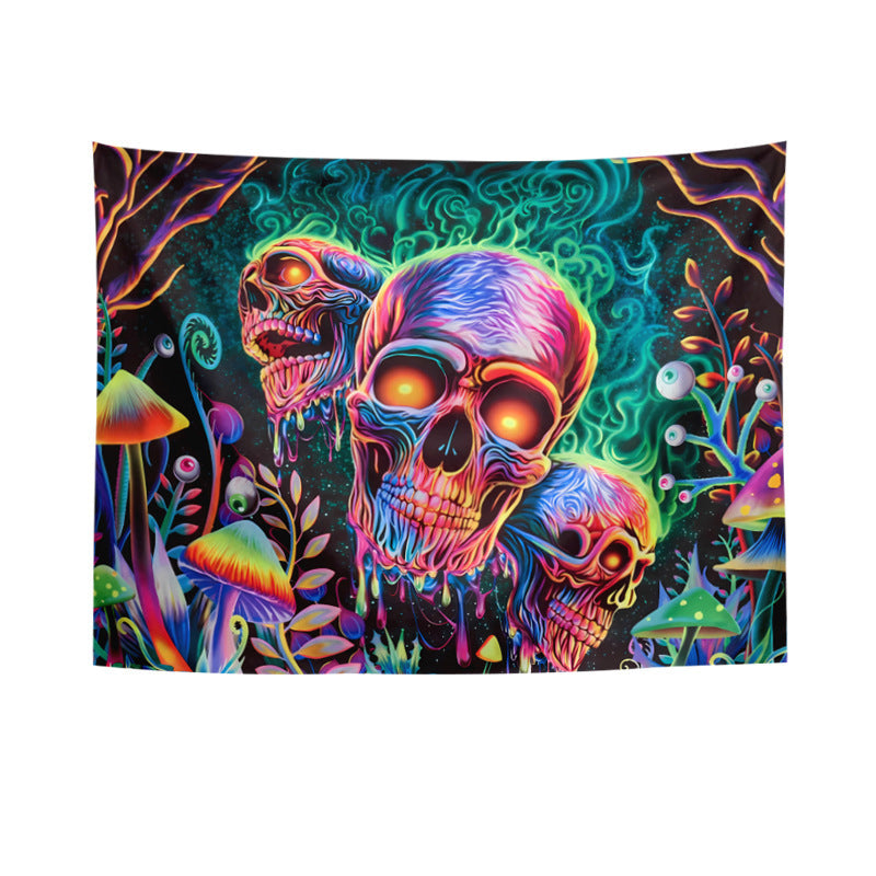 KTX-583699 Fluorescent Skull Geometric Abstract Tapestry - UV Black Light Background Fabric