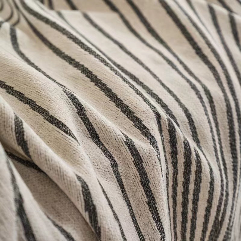 KTX-583827 Chenille Line Sofa Cover with Tassel Blanket for Home Décor